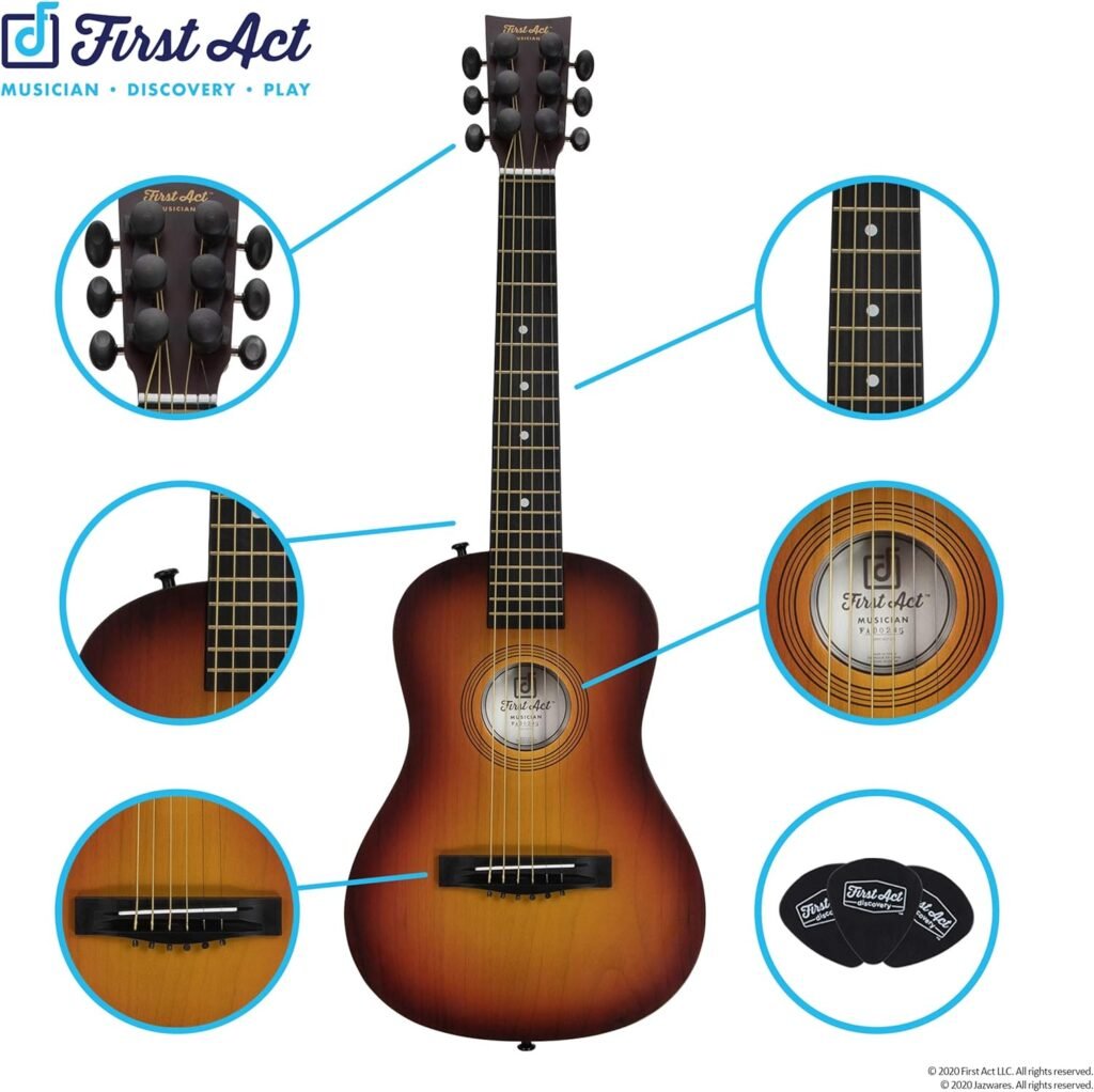 First Act Acoustic Sunburst Guitar, 30 Inch - Brass Acoustic Guitar Strings, Tuning Gear, String Post Covers, Steel-Reinforced Neck, Strap Buttons – Musical Instruments