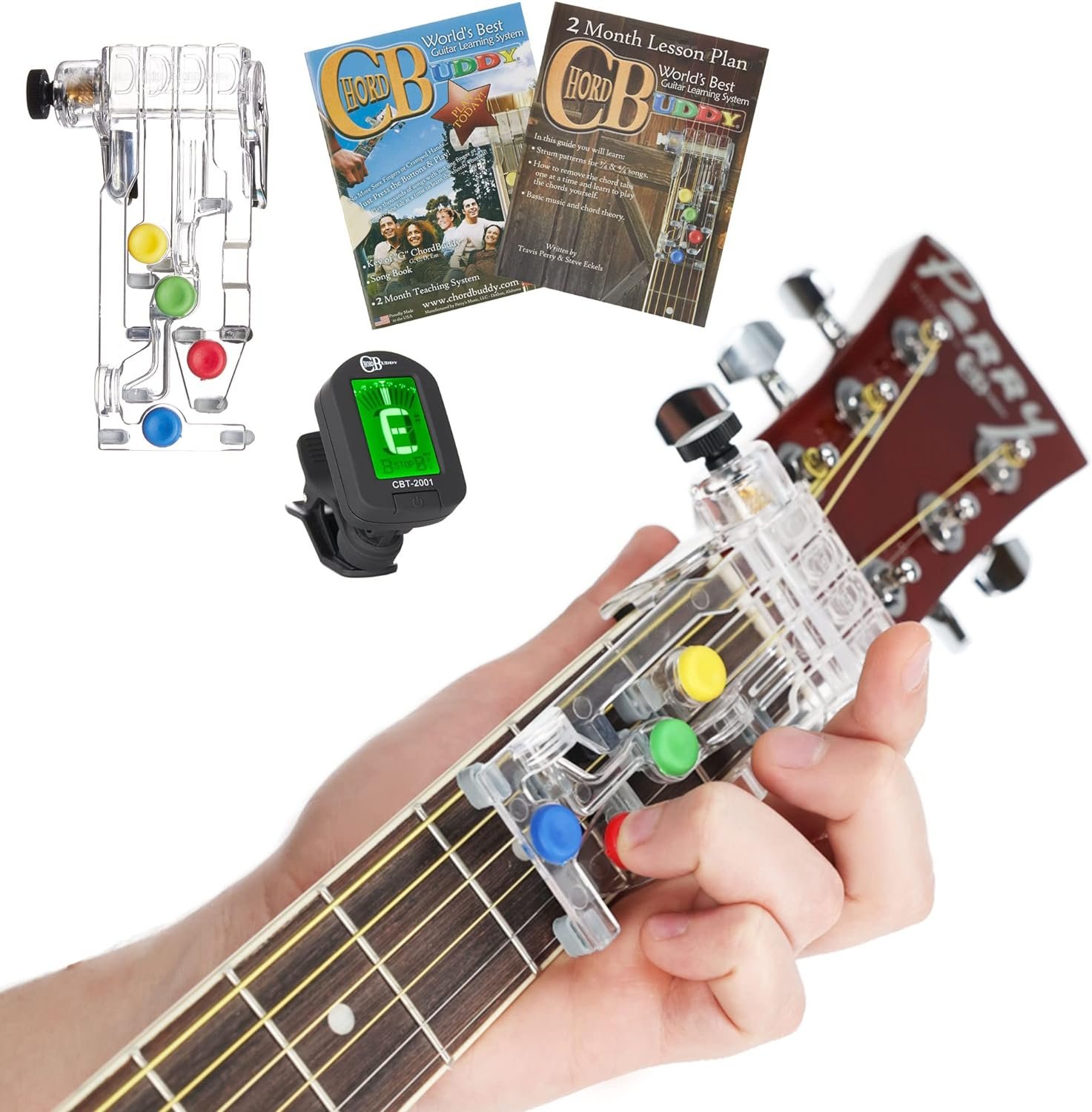 ChordBuddy “MADE IN THE USA” - Guitar Learning with Songbook, Lesson Plan, App, Right Handed ChordBuddy, and Tuner- for Acoustic Guitars only