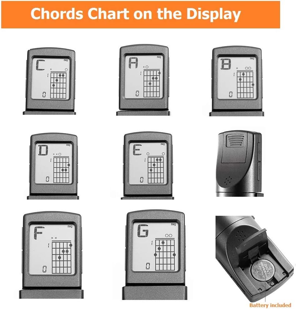 Pocket Guitar Chord Practice Tool, Portable Guitar Neck for Trainer Beginner w/a Rotatable Chords Chart Screen (Battery Included)